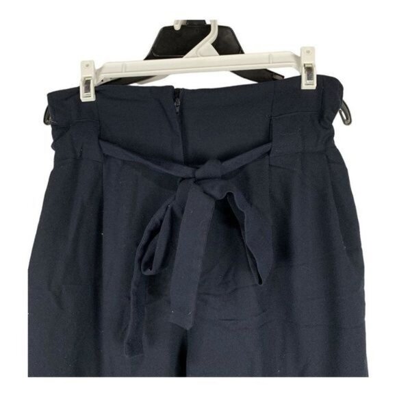 Asos Womens Navy High-Waist Paperbag Pants Self-Tie Belt & Back Zipper Closure 8 - Picture 2 of 5